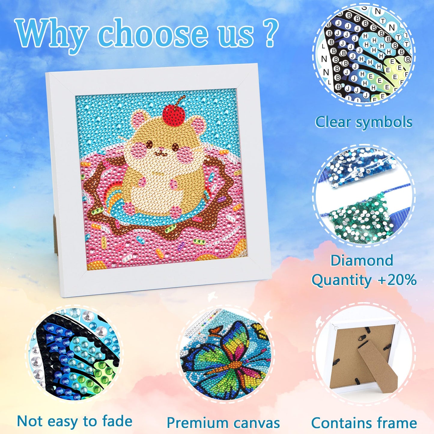 Libfx Diamond Art Kits for Kids with Frame Diamond Art for Girls Boys Beginners Arts and Crafts Ages 8-12 Birthday Gifts (Hamste