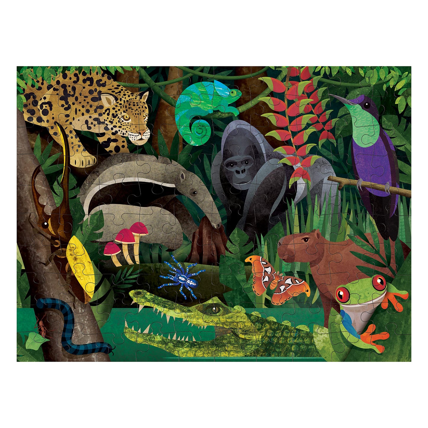 Mudpuppy Rainforest Above & Below - 100 Piece Double-Sided Puzzle With Unique And Colorful Illustrations Of Animals Above And Be