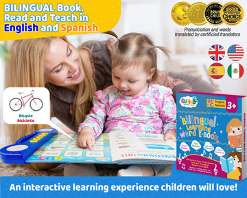 Gufino Bilingual Activity Books For Kids Ages 3-5 - English & Spanish Interactive Workbook Learning Toys: Abcs, Numbers, Shapes,