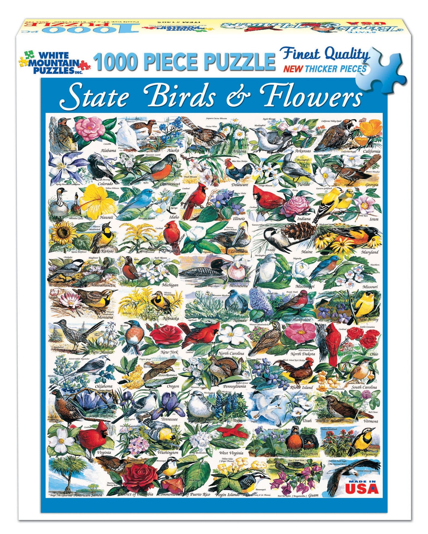 White Mountain Puzzles 1000 Piece Jigsaw Puzzle - State Birds and Flowers - Multiple Colors - Model 140A - Paper Material