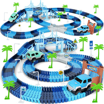 Track Car Toys, 269 Pcs Racing Tracks Toy, Create A Frozen World Race Road, Flexible Tracks Playset & 2 Pcs Cool Race Cars, Toddler Toys Birthday Gifts For Age 3 4 5 6 Year Old Boys Girls