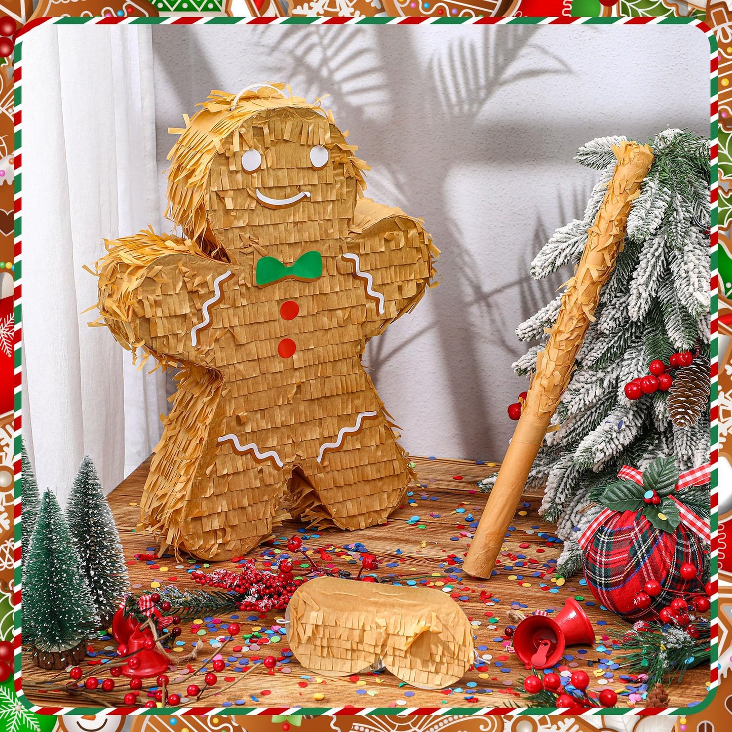 Qeeenar Christmas Piata 16 Inch Christmas Piata with Stick Blindfold and Confetti Pack Christmas Mexican Piata Bundle Piata for