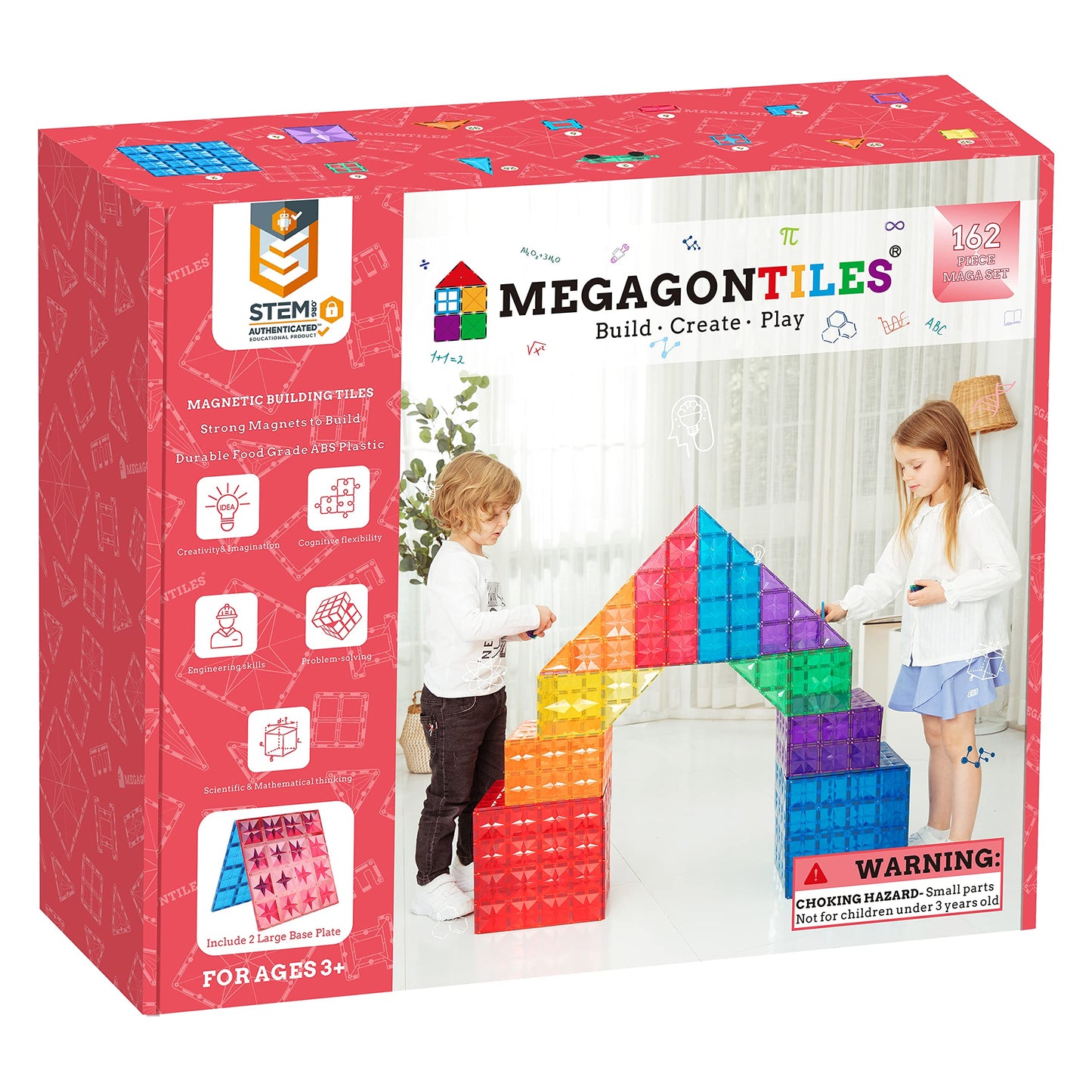Megagontiles 162Pcs Premium Magnetic Tiles,Magnet Tiles,Stem Authenticated,Mega Magnet Tiles Set,Magnetic Blocks,Magnetic Toys,Magnetic Building Blocks,Magnetic Tile Toy,Boys Girls Age 3 4 5 6 7 8