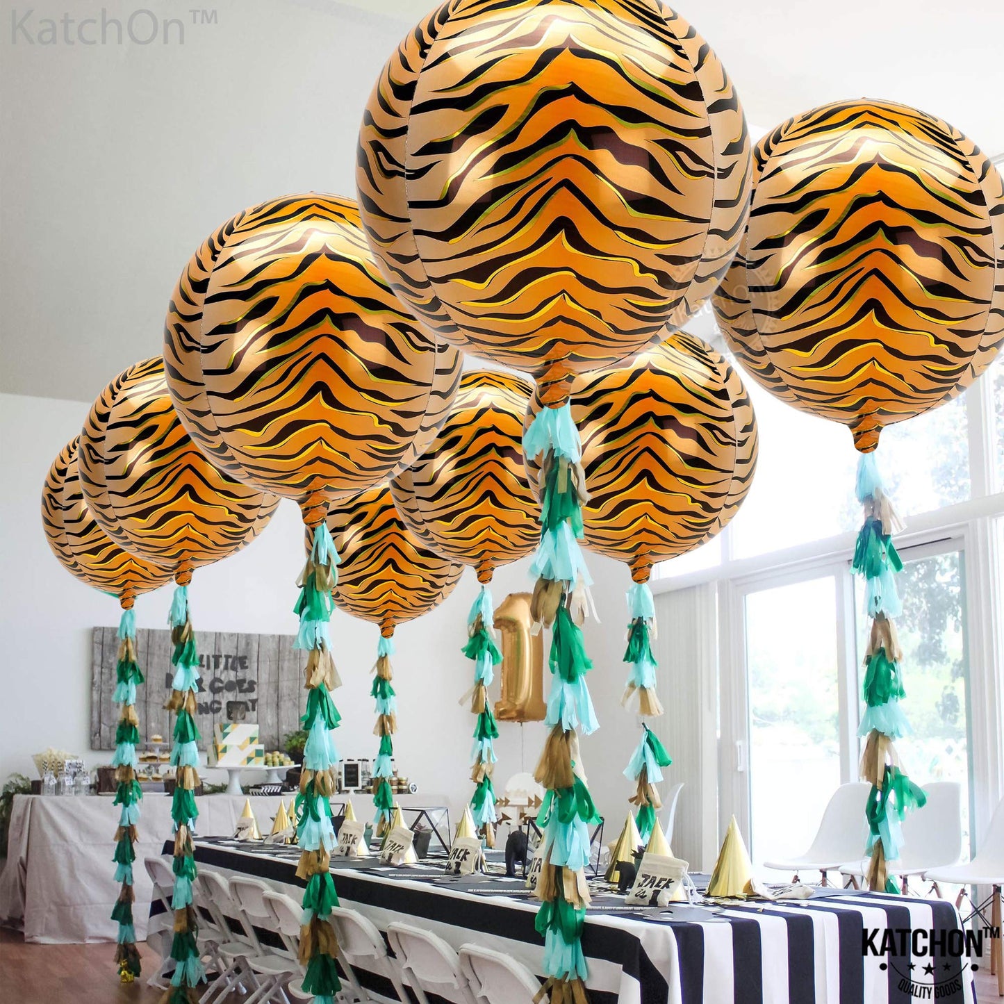 Big, Tiger Balloons For Birthday Party - 22 Inch, Pack Of 6 | Tiger Stripe Balloons For Tiger Party Decorations | Tiger Print Balloons | Tiger Decorations For Party | Tiger Birthday Decorations