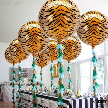 Big, Tiger Balloons For Birthday Party - 22 Inch, Pack Of 6 | Tiger Stripe Balloons For Tiger Party Decorations | Tiger Print Balloons | Tiger Decorations For Party | Tiger Birthday Decorations