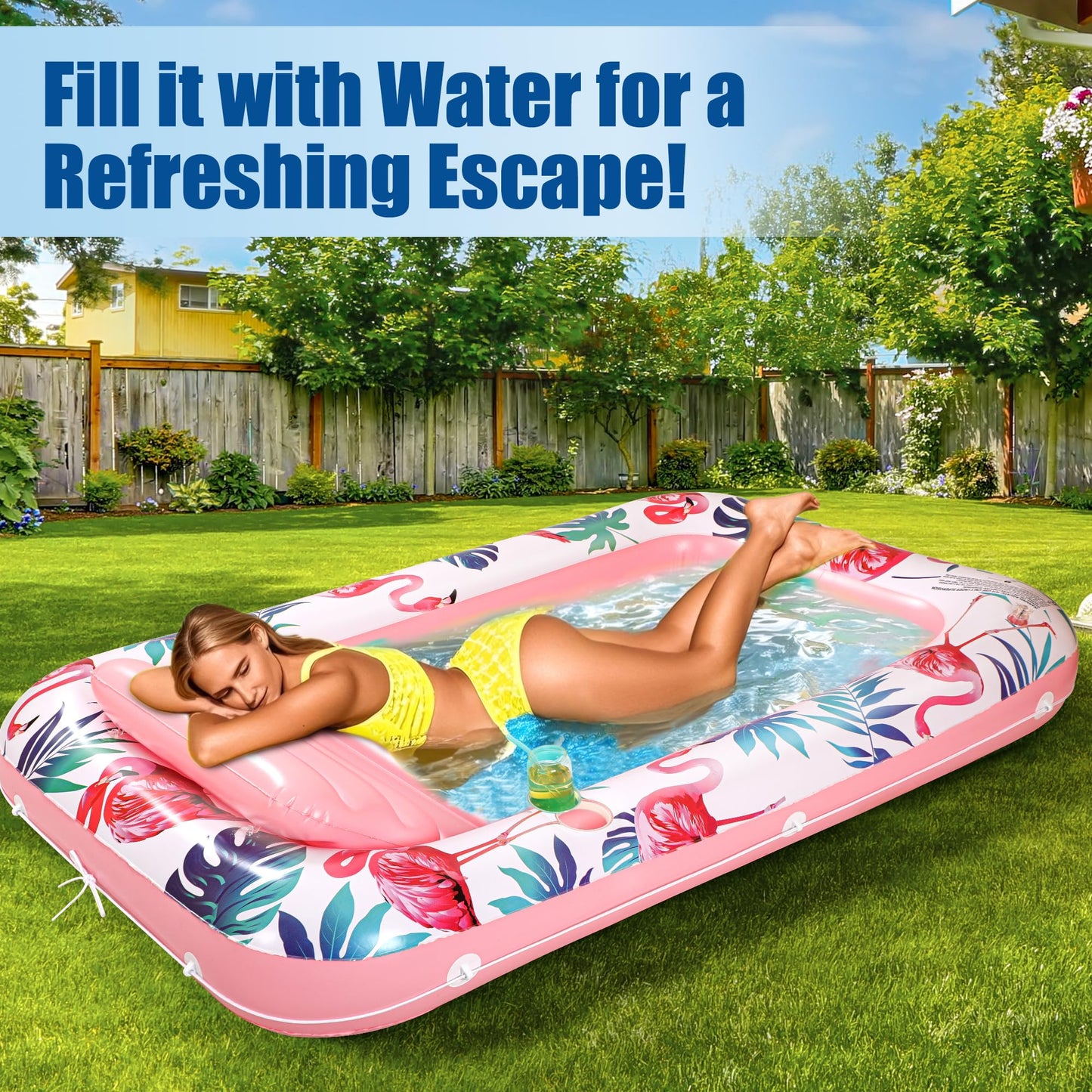 enhanced Inflatable Tanning Pool Lounger Lake Flamingo Pool Float Floaties for mature-themeds - Comfortable Design with Cup Holders and Headrest - Perfect for Beach Parties  Lake Lounging  and Tanning