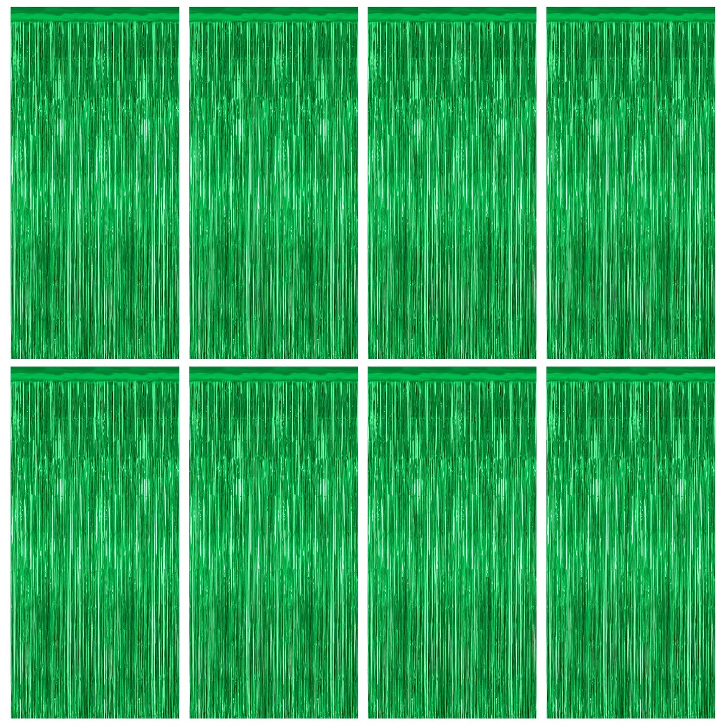 8 Pack Green Streamer, 3.28 FT x 7.05 FT Dinosaur Backdrop, Metallic Tinsel Backdrop FOI Fringe Curtains Party Streamer, Jungle 