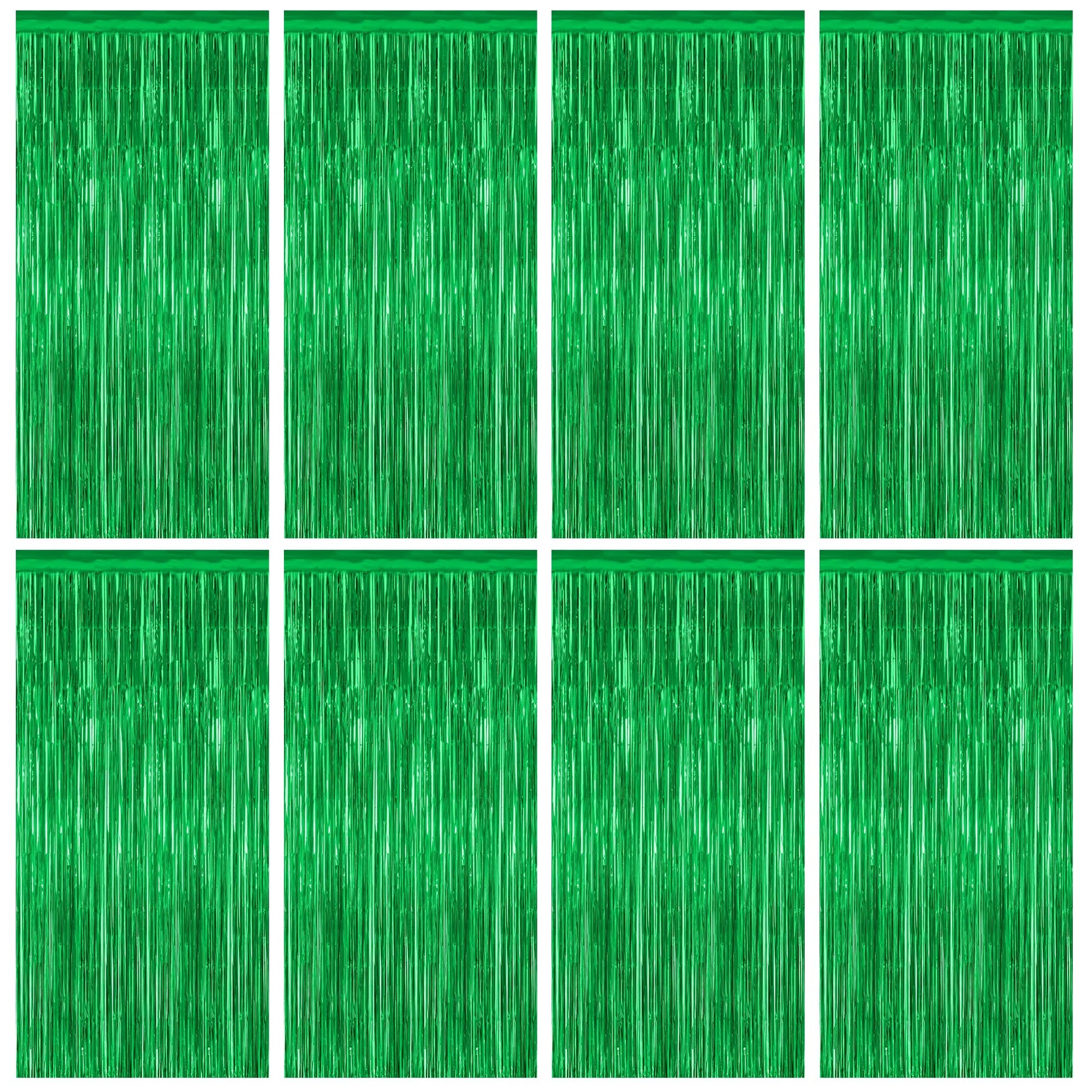 8 Pack Green Streamer, 3.28 FT x 7.05 FT Dinosaur Backdrop, Metallic Tinsel Backdrop FOI Fringe Curtains Party Streamer, Jungle 