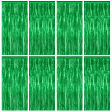 8 Pack Green Streamer, 3.28 FT x 7.05 FT Dinosaur Backdrop, Metallic Tinsel Backdrop FOI Fringe Curtains Party Streamer, Jungle 