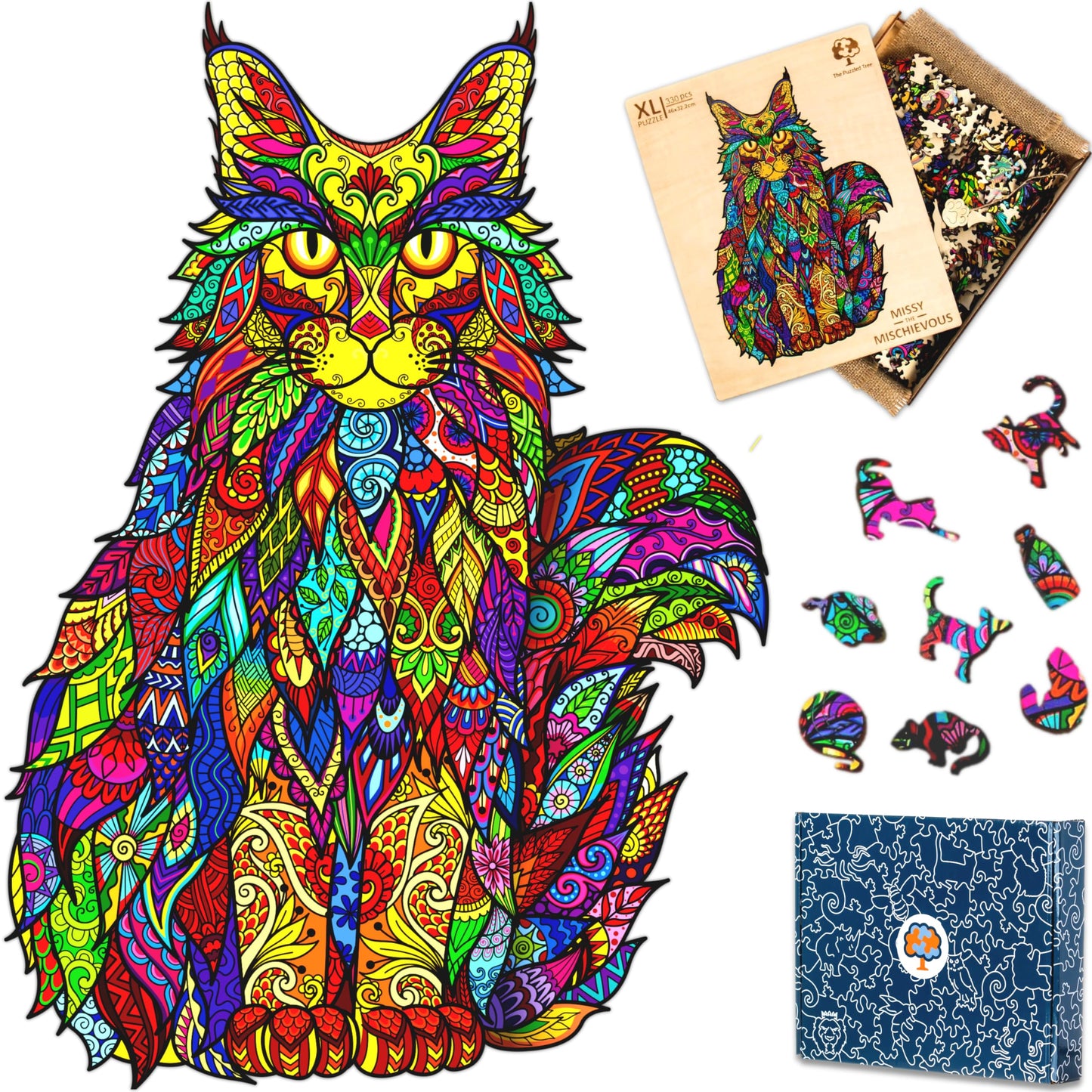 Wooden Jigsaw Puzzles For Adults Xl 330 Piece (18   X12.7   ) - Cat Wood Puzzle For Adults By The Puzzled Tree Unique Puzzles