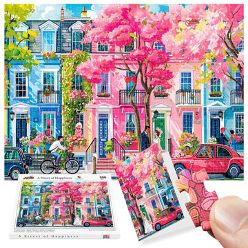 All4Jig Happy Street Fun Jigsaw Puzzles For Adults And Kids, 500 Pieces, 19.02'' X 14.02'', Christmas Secret Santa Gift, White E