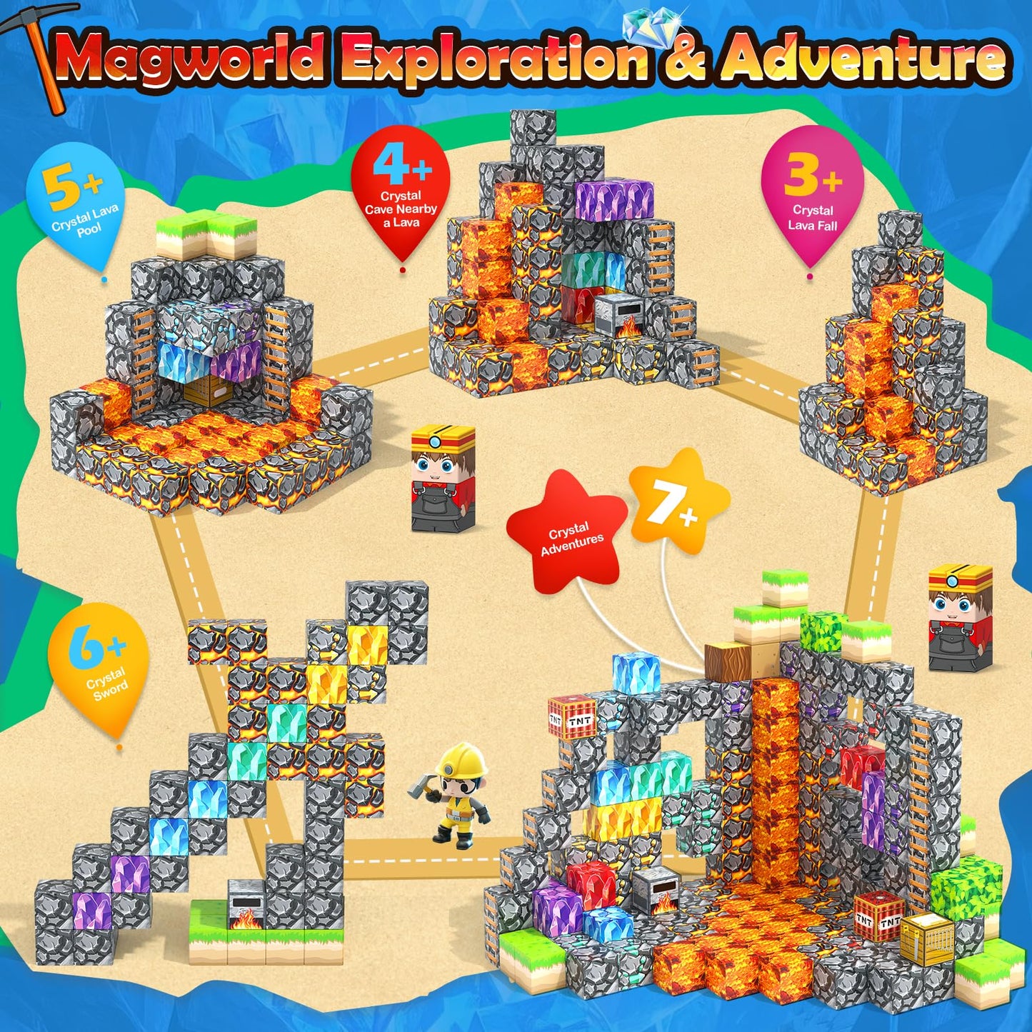 100PCS Magnetic Blocks Building Toys, Gem Cave Adventure Building Craft, Learning Sensory Toys for Boys Girls Age 3-12, Game Gif
