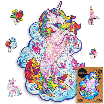 Unidragon Wooden Jigsaw Puzzles - Inspiring Unicorn, 195 Pcs, Medium 10.2'X12.6', Beautiful Gift Package, Unique Shape Best Gift For Adults And Kids