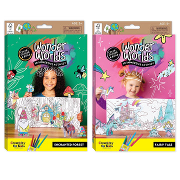 Creativity for Kids Wonder Worlds 3D Coloring Kit, 2 Pack: Princess Fairy Tale and Enchanted Woodland Forest - Kids Coloring Boo