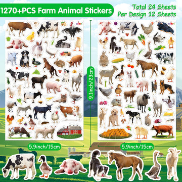 Linaye 24 Sheets Farm Stickers For Kids, 1270 Pcs Farm Animal Stickers For Scrapbooking,Water Bottles,Envelopes,Laptop, Cow Hors
