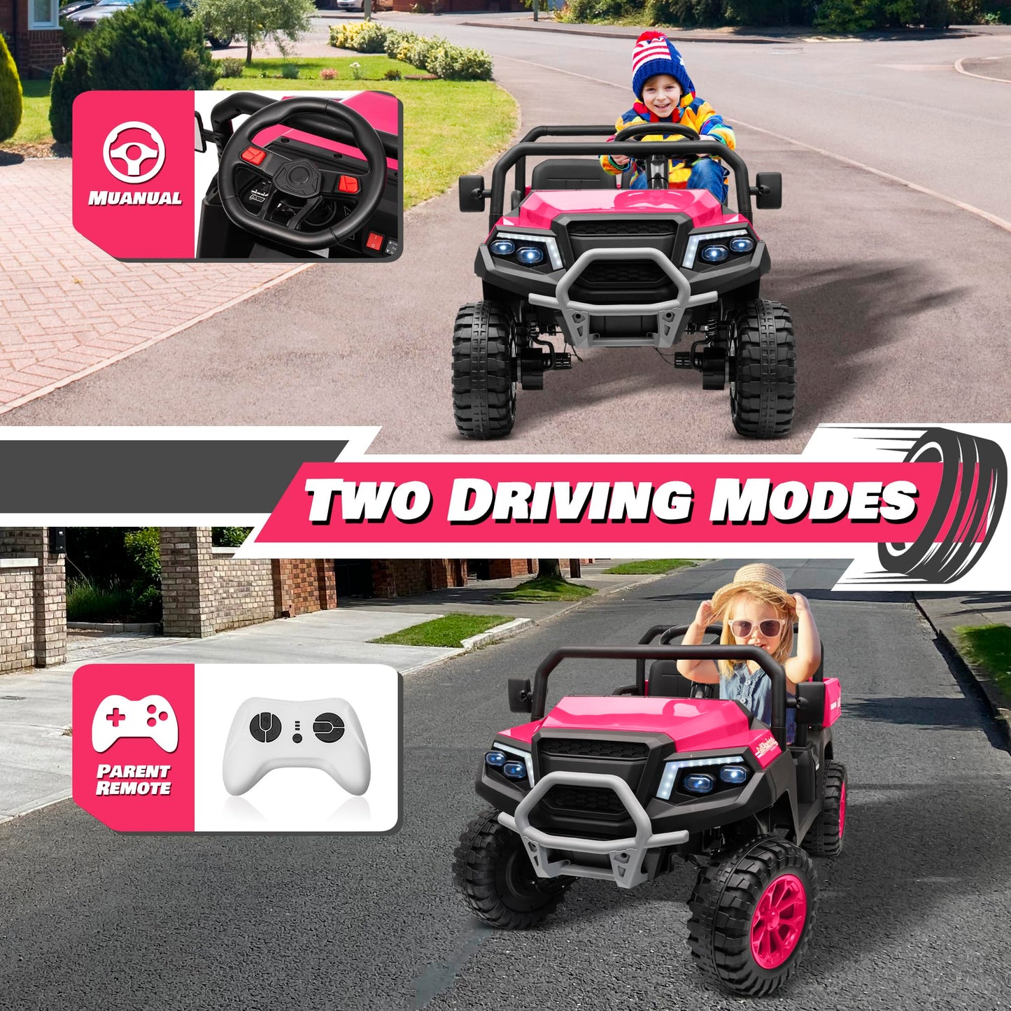 Anrli 24V 4Wd Ride On Truck Car W/800W Motors, Gift Flower, 20 ' ' Xl 2 Seaters, 2.4G Remote Control, 4 Wheeler, Music, Led Ligh