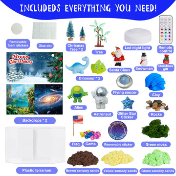 Carolart 3 In 1 Light Up Dinosaur Terrarium Kit,Space, Christmas Kit,Led Night Light Up & Remote Boy Birthday Gifts Arts & Craft