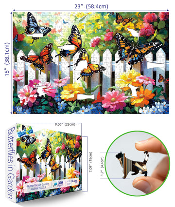 500-Piece Jigsaw Puzzle for mature-themeds Butterfly Garden Spring Colorful Flowers 500pc mature-themed Puzzles Nature-Themed Flower Puzzle  Challenging Yet Relaxing Activity  Gift for Puzzle Lovers(23 x15 )