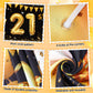 21St Birthday Decorations For Men Women Black And Gold, Black Gold Birthday Yard Balloon Banner Sign 18 Pcs 21Th Happy Birthday Balloons For 21 Anniversary Birthday Party Supplies Outdoor Yard Decor