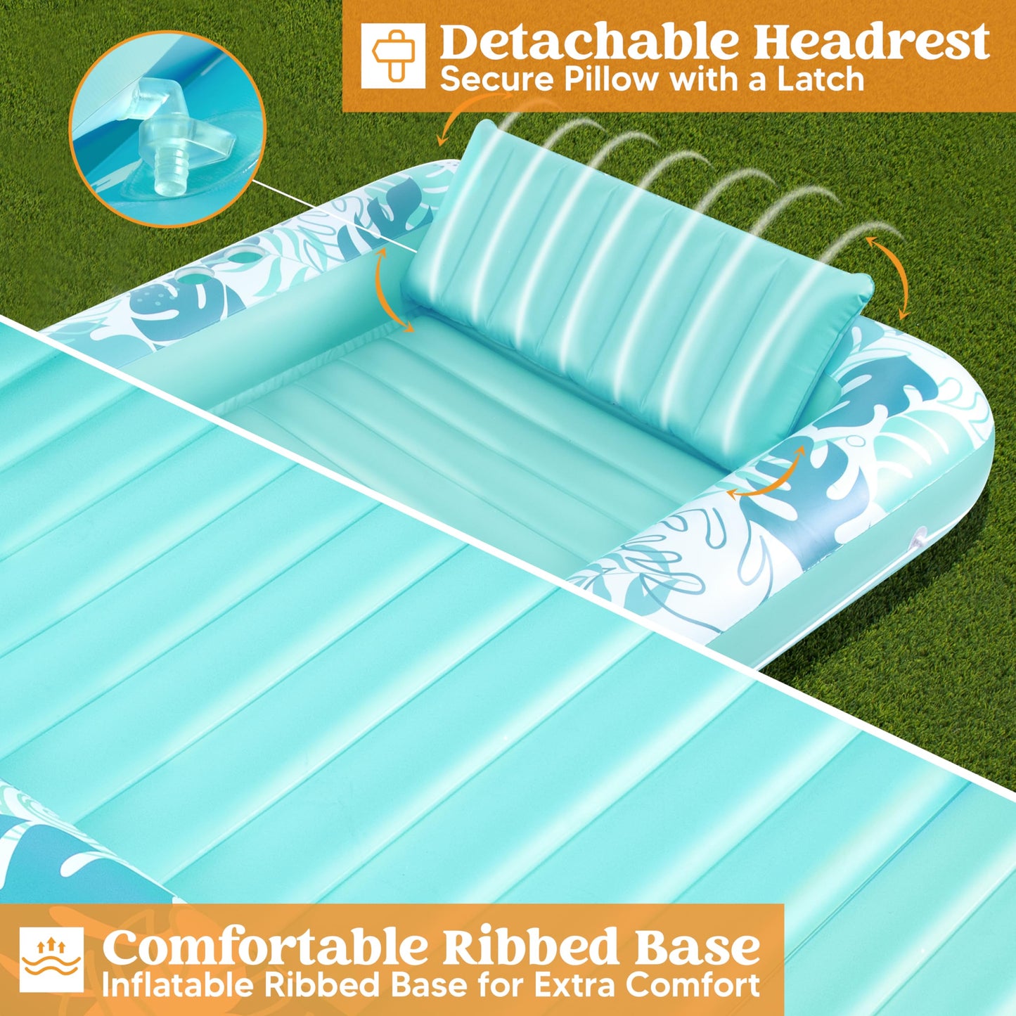 Sloosh Inflatable Tanning Pool Lounger Float,85' X 57' Extra Large Pool Floats Adult With Pillow,4 In 1 Suntan Tub Raft Floatie,Sunbathing Bed Lounge Blow Up Ball Pit Party Gifts,Xl-Cyan White