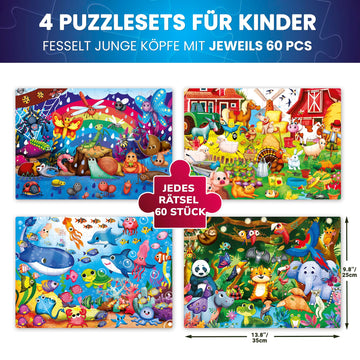 Quokka 4X60 Piece Puzzles For Kids Ages 4-6 – Glow-In-The-Dark Puzzles For Kids 4-8 I Farm Bugs Tropical & Ocean Animals I Fun Educational Toddler Puzzles For Boys & Girls – Educational Game Toys Gift
