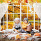 Autumn Window Photography Backdrop 8x6FT White Curtains Fall Forest Scene Background Autumn Thanksgiving Party Decorations Suppl