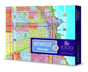 GeoToys Metropuzzle  Chicago Jigsaw Puzzles 1000 Pieces  Detailed City Map Geography Puzzle  Challenging mature-themed Puzzle  Fun Puzzles for mature-themeds  Family Puzzles  US City Map Poster Included
