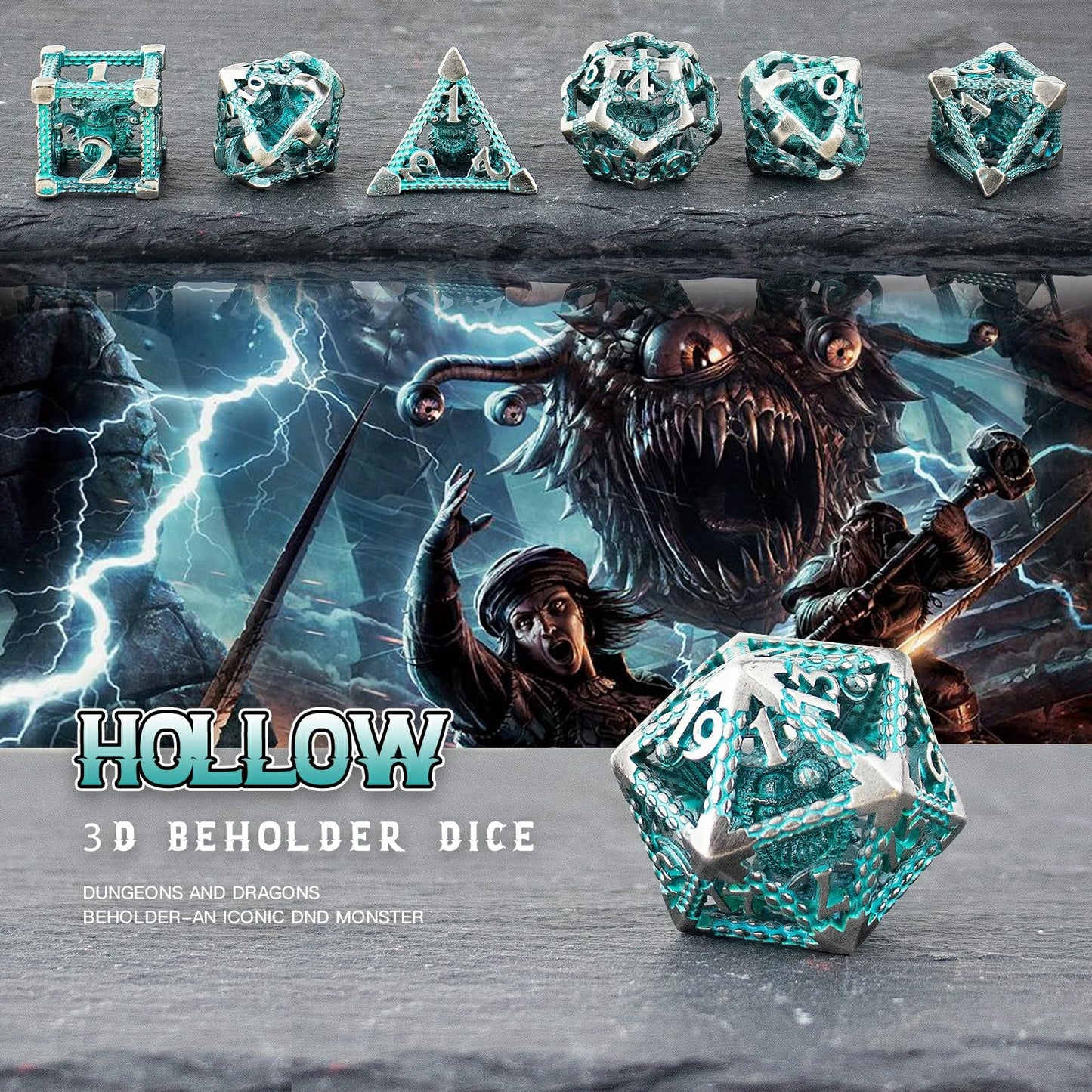 Beholder's Eye DND Dice Set of 7PC, Hollow Dice Set Metal HNCCESG for Dungeons and Dragons Dices or D&D Dice, for RPG Role Playi