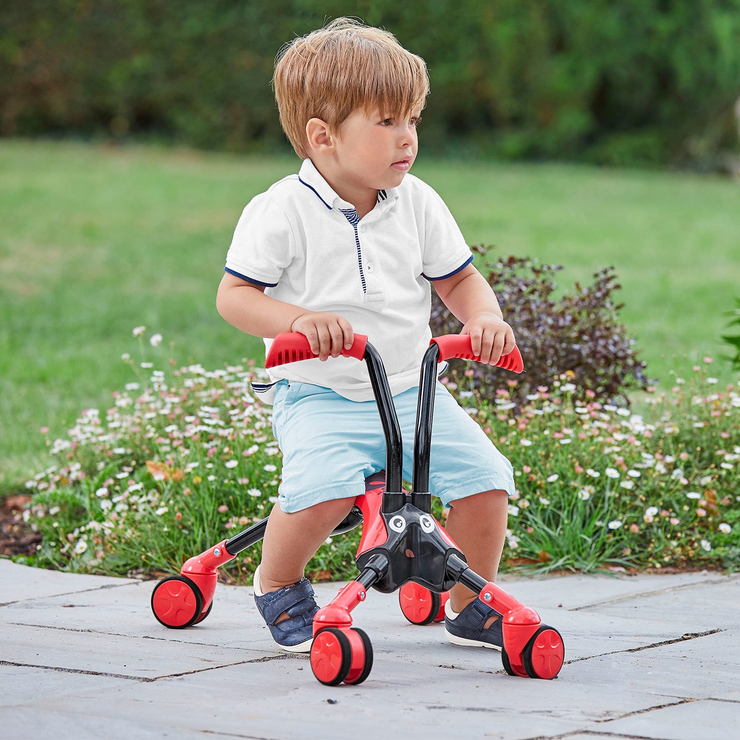 Mookie Scramblebug Beetle | Balance Bike | 4 Wheel Developmental Toy for Toddlers 1-2 | Indoor & Outdoor Play | Foldable for Sto