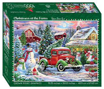 Crown Point Graphics Christmas At The Farm 1000 Piece Jigsaw Puzzle, Soft Touch Design, Made In Usa