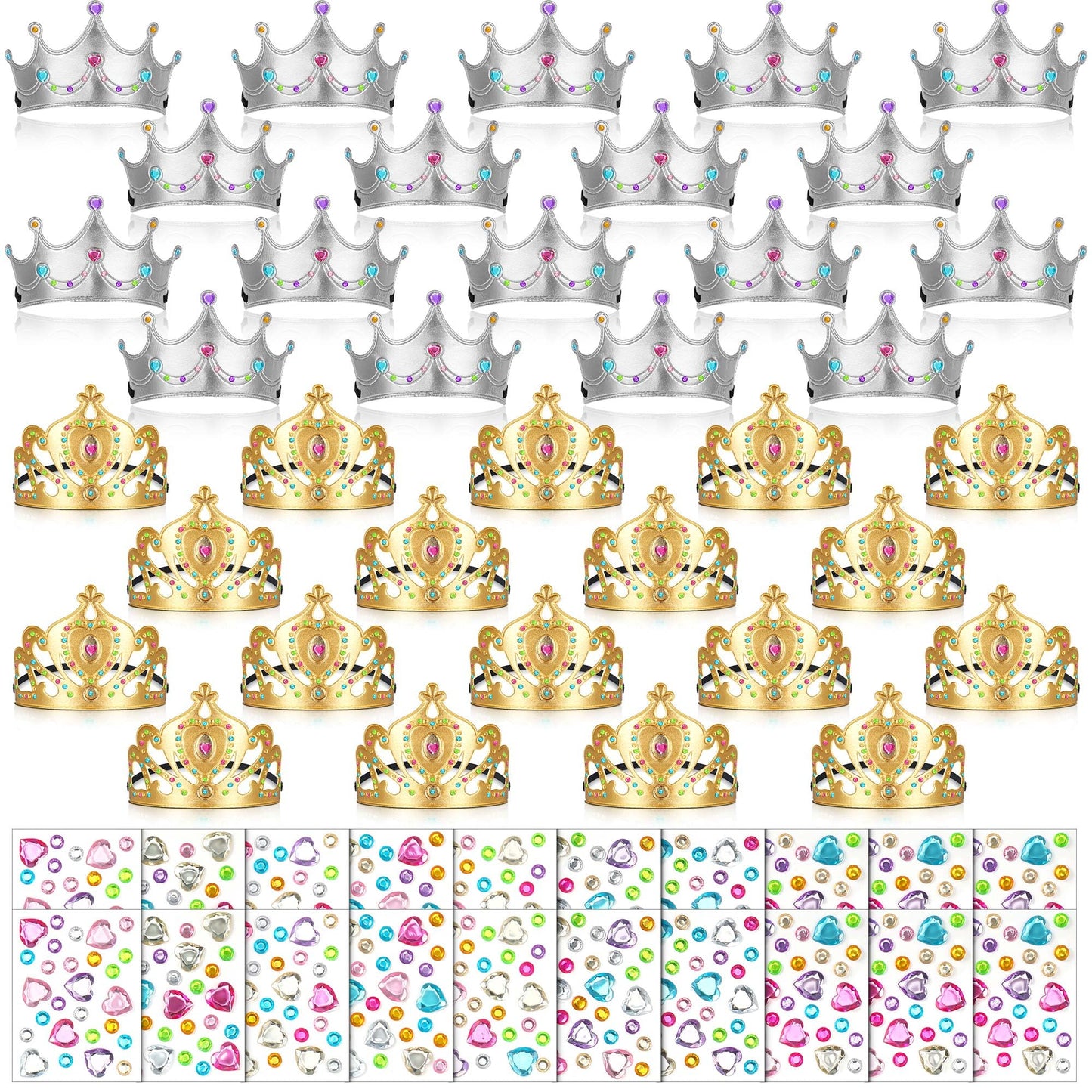 Yaomiao 66 Pieces Foam Princess Tiaras DIY Crowns Kids Party Favors Craft Crystal Diamond Sticker Making Your Own Tiara Girls(Br