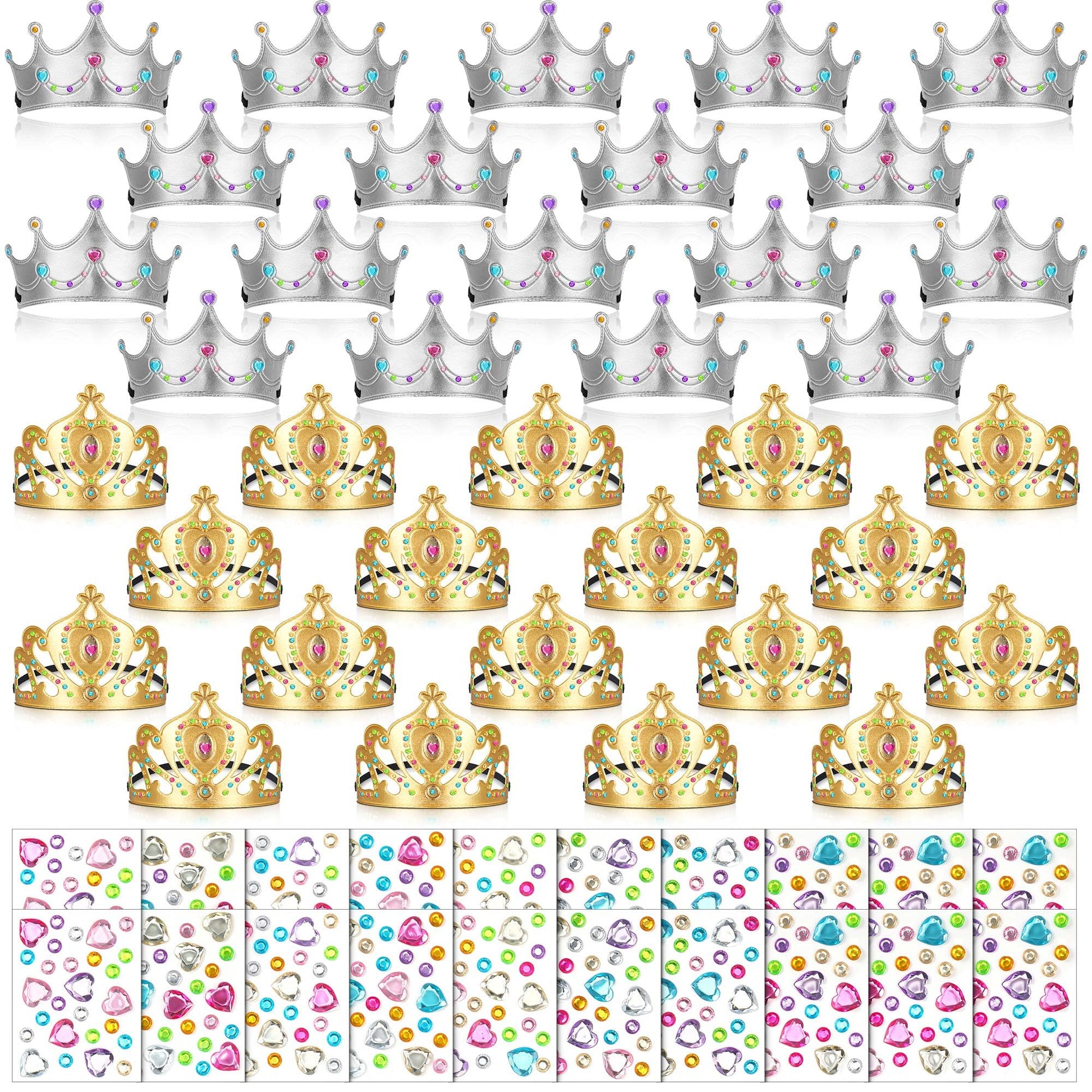 Yaomiao 66 Pieces Foam Princess Tiaras DIY Crowns Kids Party Favors Craft Crystal Diamond Sticker Making Your Own Tiara Girls(Br