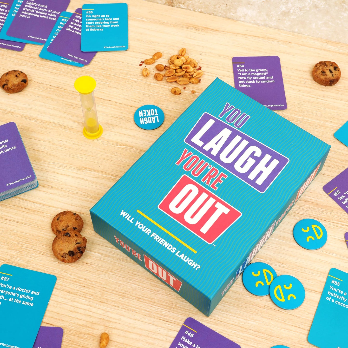 DSS Games You Laugh You're Out Party Game - 125 Charades Cards, Fun for Ages 14+, Teal/Purple/Pink, Family Card Game