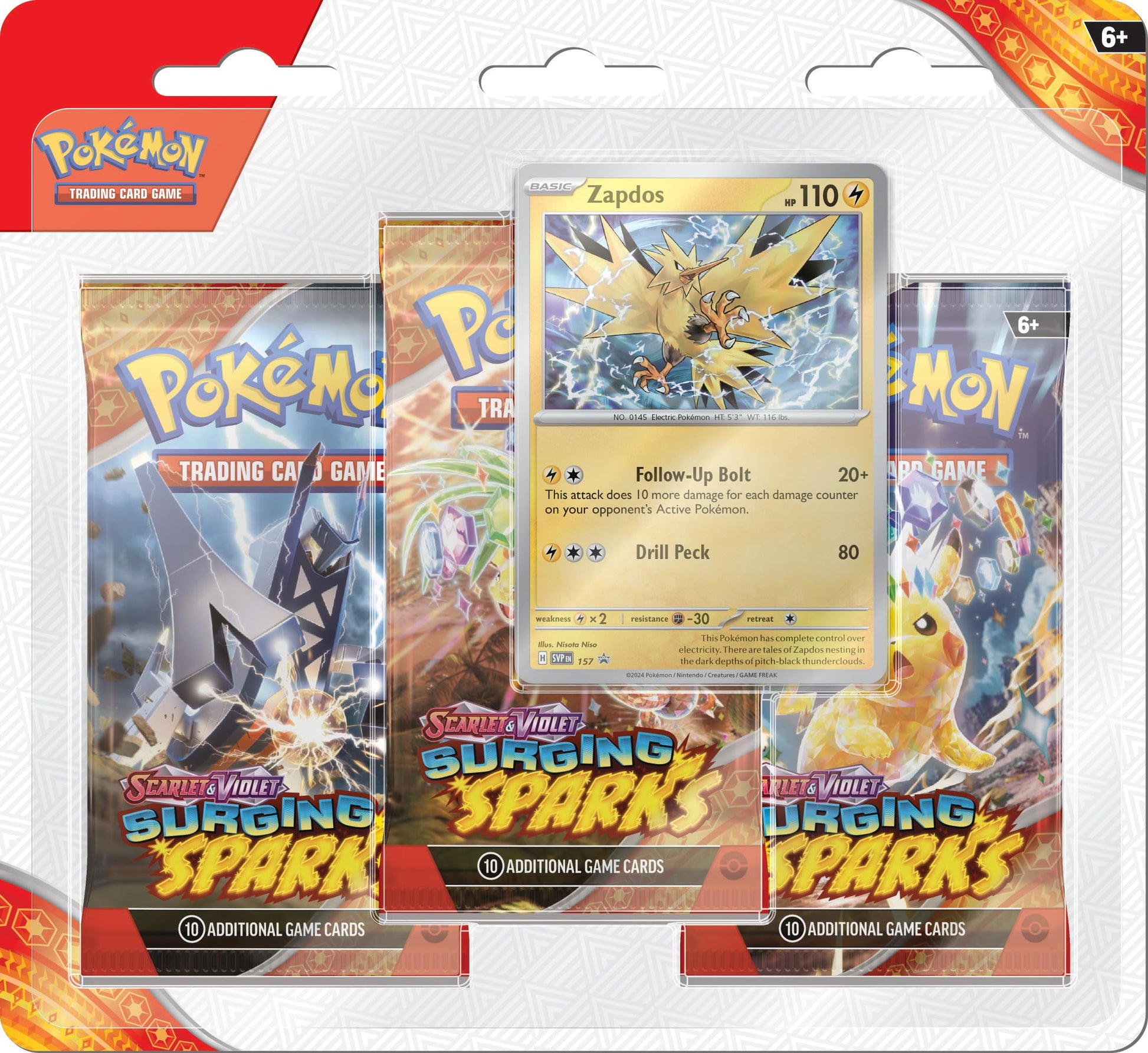 Pok  mon TCG Scarlet & Violet 8 Surging Sparks Three Booster Blister