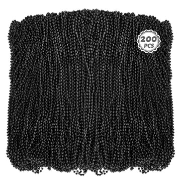 Huskein 200PCS Beaded Necklace, 33'' Mardi Gras Beads, Black Bead Necklace, Mardi Gras Accessories Throw Beads Bulk Party Favors