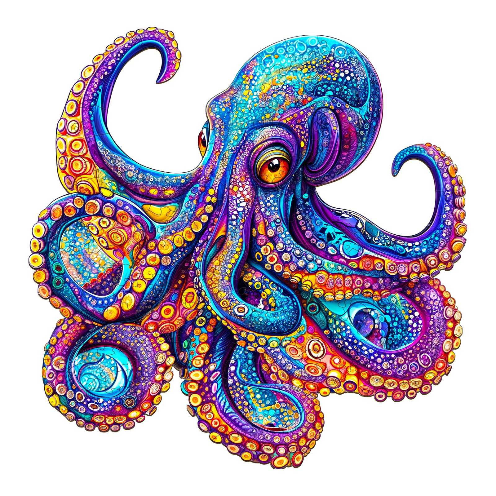 Wooden Puzzles for Adults, Wooden Jigsaw Puzzles for Adults, Wood Puzzles Adult-Colorful Octopus Unique Shaped Octopus Puzzle, C