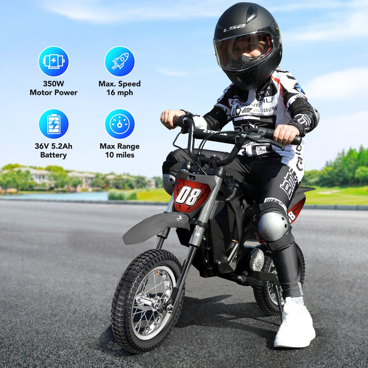 36V 350W Electric Dirt Bike - Fast Speed Electric Motorcycle Up to 16 MPH & 10 Miles Long-Range, 3-Speed Modes, Twist Grip Throt