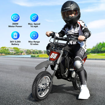 36V 350W Electric Dirt Bike - Fast Speed Electric Motorcycle Up to 16 MPH & 10 Miles Long-Range, 3-Speed Modes, Twist Grip Throt