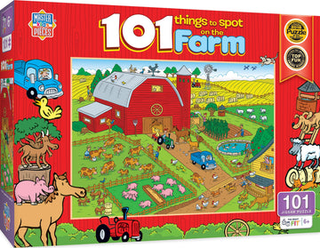 Masterpieces 100 Piece Family Jigsaw Puzzle For Kids - 101 Things To Spot On A Farm - 14''X19''