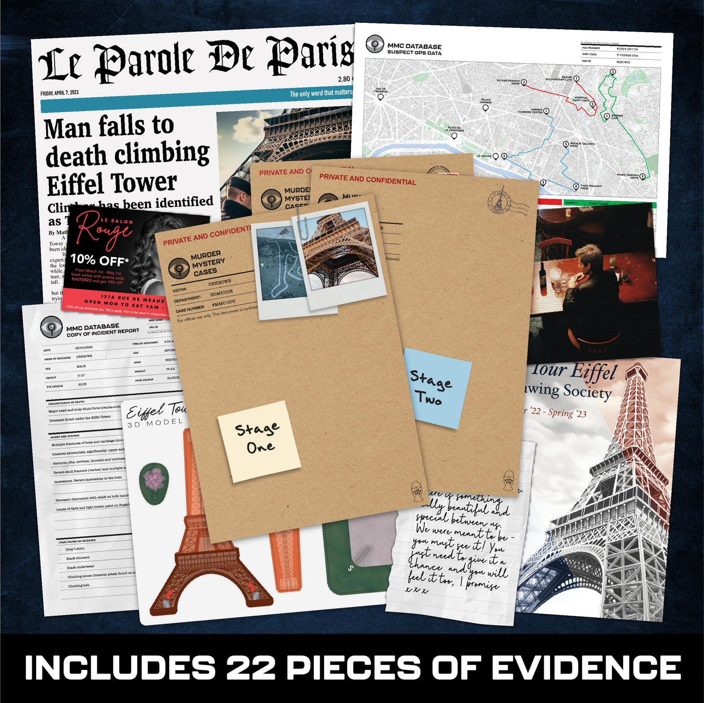 Lucky Egg Murder Mystery Cases - Murder at The Eiffel Tower - Detective Game - Unsolved Cold Case - Fun for Adults - Model LE16