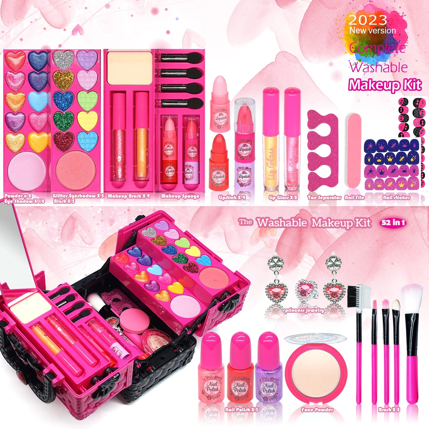 Makeup Kit Toys for Girls - Kids Makeup Kit for Girl Washable Real Make-up Kit Toy for Little Girls, Toddler Make up & Non-Toxic
