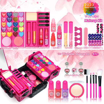 Makeup Kit Toys for Girls - Kids Makeup Kit for Girl Washable Real Make-up Kit Toy for Little Girls, Toddler Make up & Non-Toxic