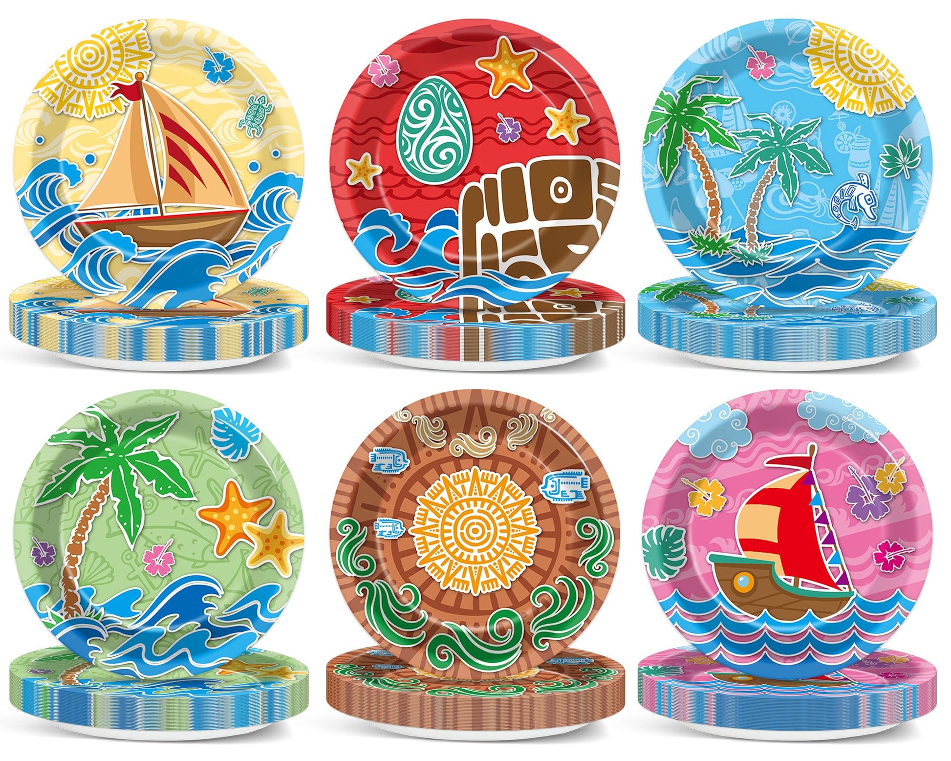 48Pcs 7 Inch Ocean Party Supplies Hawaiian Theme Party Paper Plates Cartoon Dessert Plates Under the Sea Disposable Tableware fo