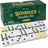 Queensell Dominos Set For Adults With Colored Dots - Double 6 Dominoes Set Is A Classic Board Games For Kids And Adults - Double