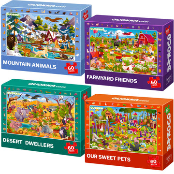 Quokka Puzzles For Kids Ages 4-6 - 4-Pack 60-Piece - Search & Find Kids Puzzles Ages 5-8 - Educational Learning Toys Desert - Mo