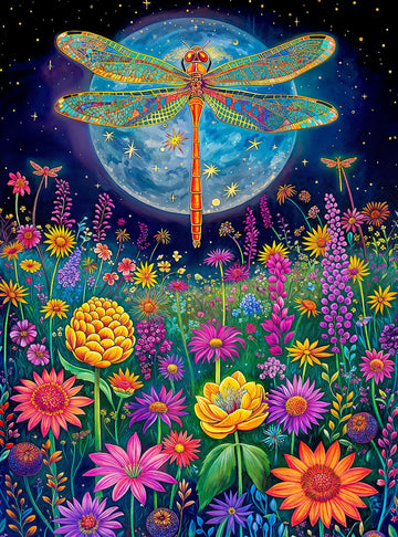 Cross & Glory 1000 Piece Jigsaw Puzzle - Lunar Symphony Dragonfly, 20x27 Inches, Durable Cardboard, Vibrant Nighttime Artwork