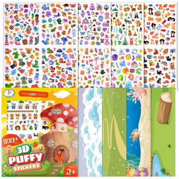 3D Puffy Stickers For Kids, 800+ Stickers For Toddlers, Including 4 Diy Scene Cards Of Fantasy Fairy Princess Unicorn Dinosaur A