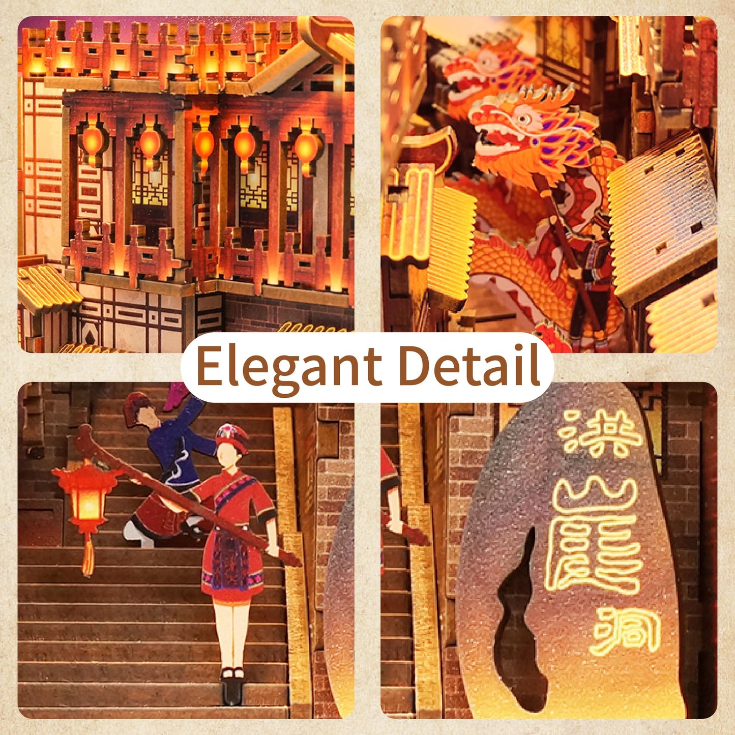 Tonecheer Diy Book Nook Kit For Adults,3D Wooden Puzzle Bookend Bookshelf Insert Library Decor, Booknook Miniature House Kit Wit