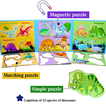 Magnetic Puzzles For Kids Ages 1-3, Travel Toddler Puzzles Ages 2-4 Year, Dinosaur Activities Toy For Boys & Girls 3-5 Yo - Lear