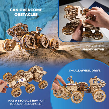 Ugears Wooden 3D Puzzles For Adults - Manned Mars Rover Nasa Car Puzzles For Adults – Mechanical 3D Puzzle Models For Adults To Build With Spring Drive Crafts For Adults 562 Pcs